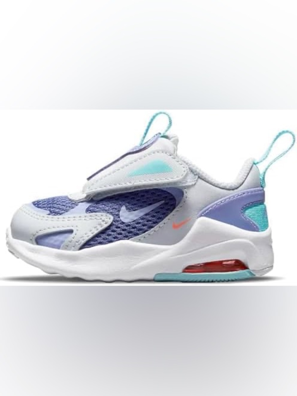 Kids Nike White and Purple Athletic Sneakers with Aqua and Coral Accents